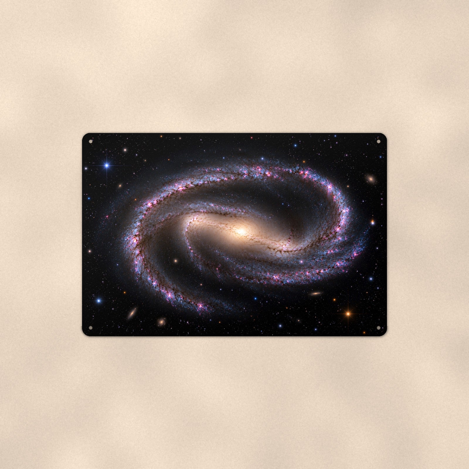 S-Curve Spiral Galaxy aluminum metal sign 12" x 8" - front view on warm wall