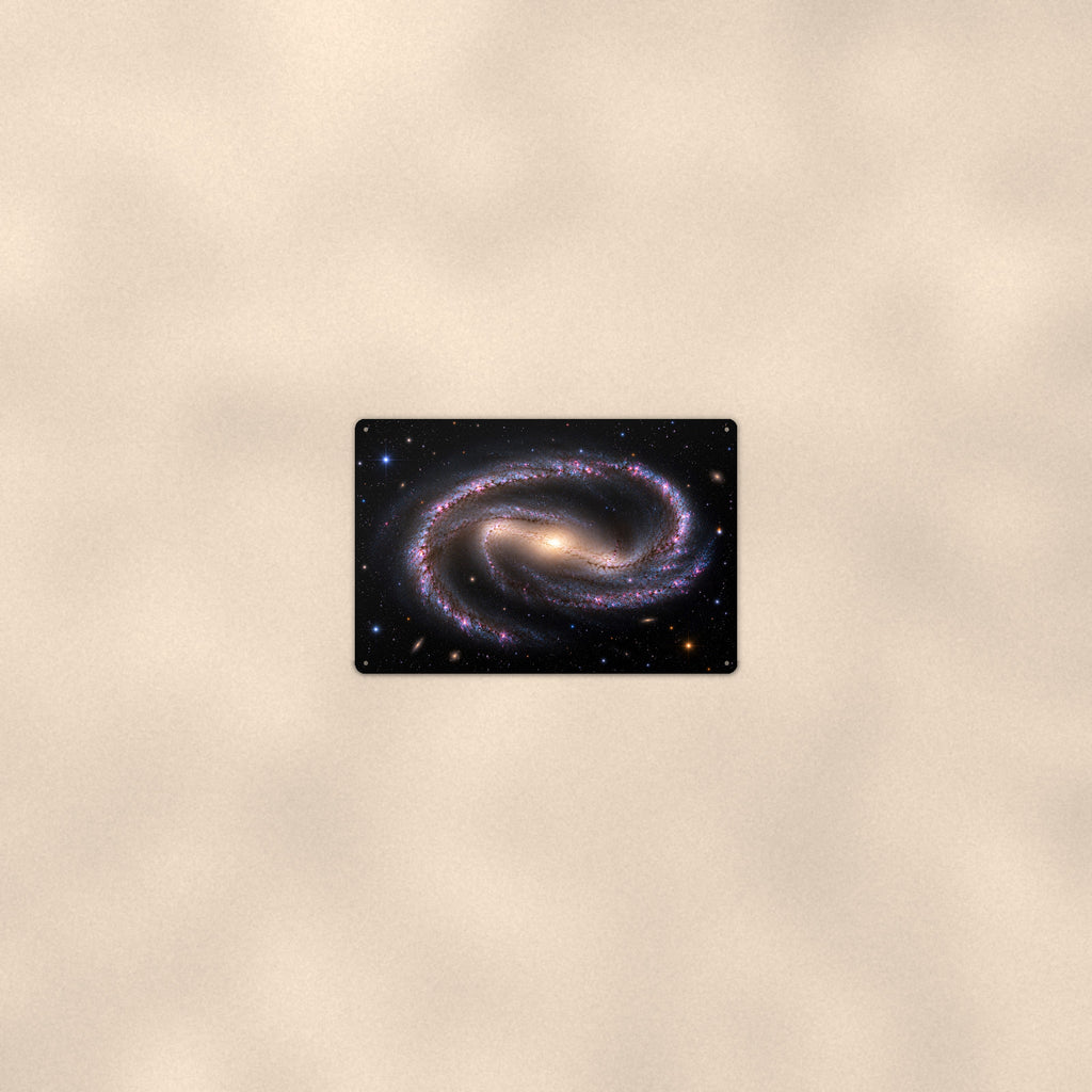 S-Curve Spiral Galaxy aluminum metal sign 12" x 8" - room view on warm wall