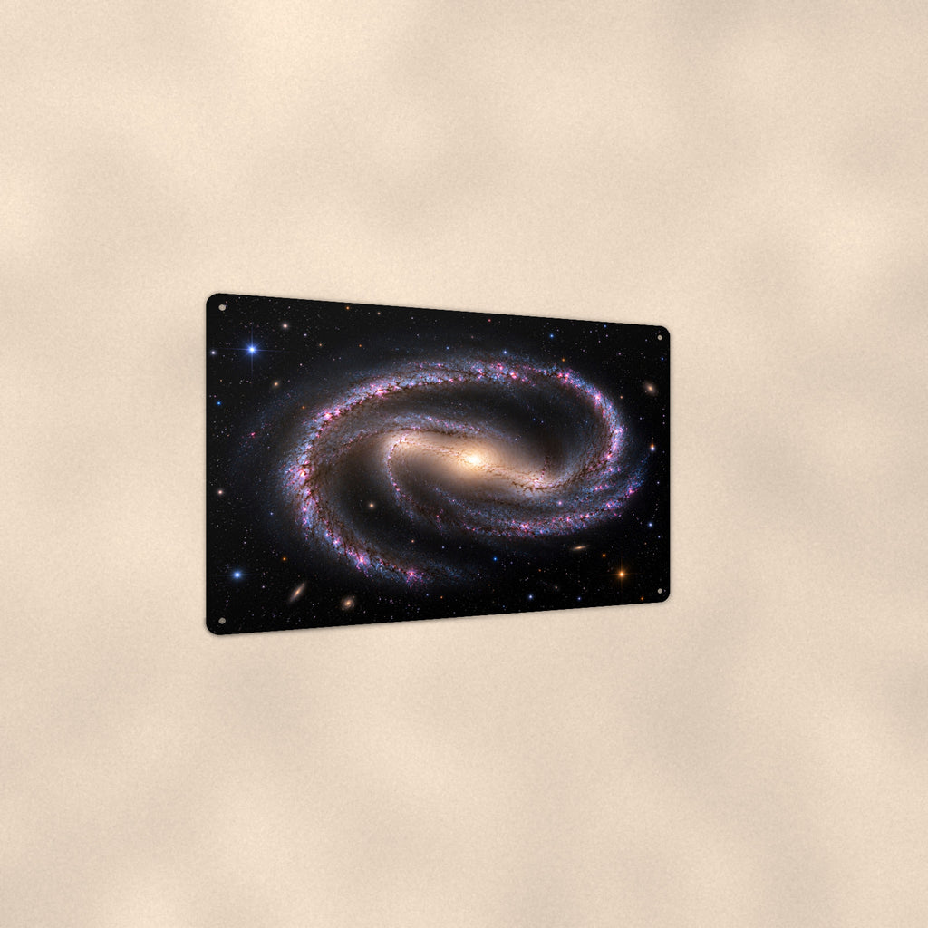 S-Curve Spiral Galaxy aluminum metal sign 12" x 8" - angled view showing glossy finish