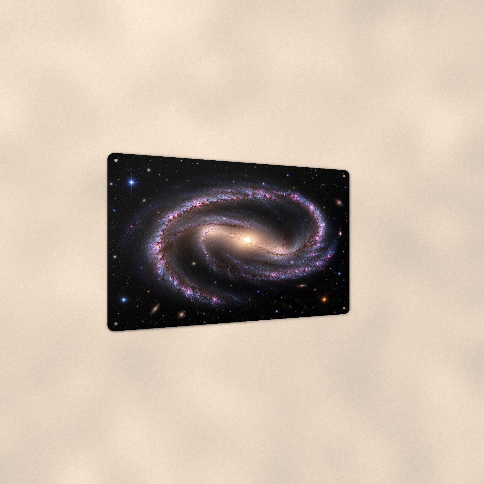 S-Curve Spiral Galaxy aluminum metal sign 12" x 8" - angled view showing glossy finish