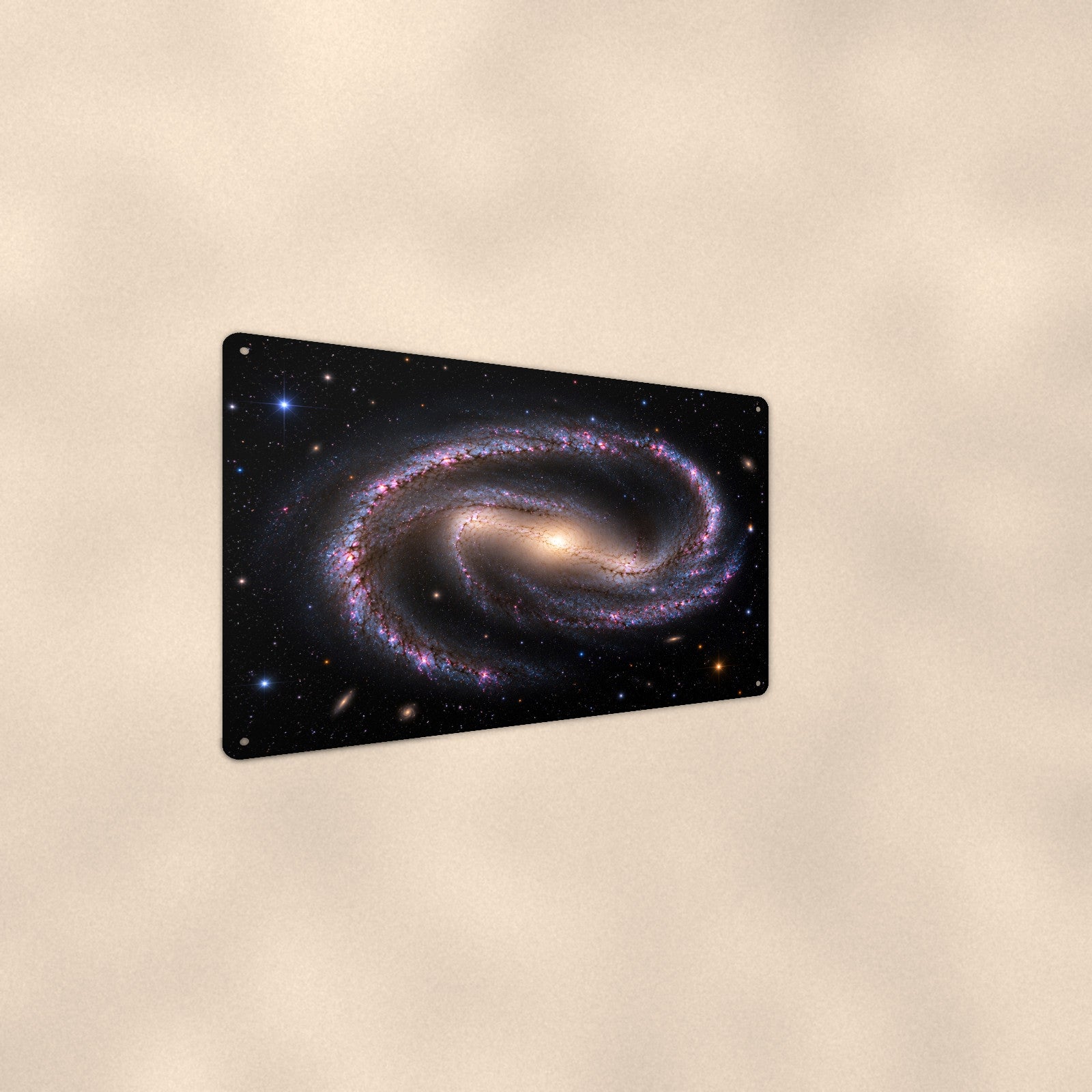 S-Curve Spiral Galaxy aluminum metal sign 12" x 8" - angled wall view from a wider angle