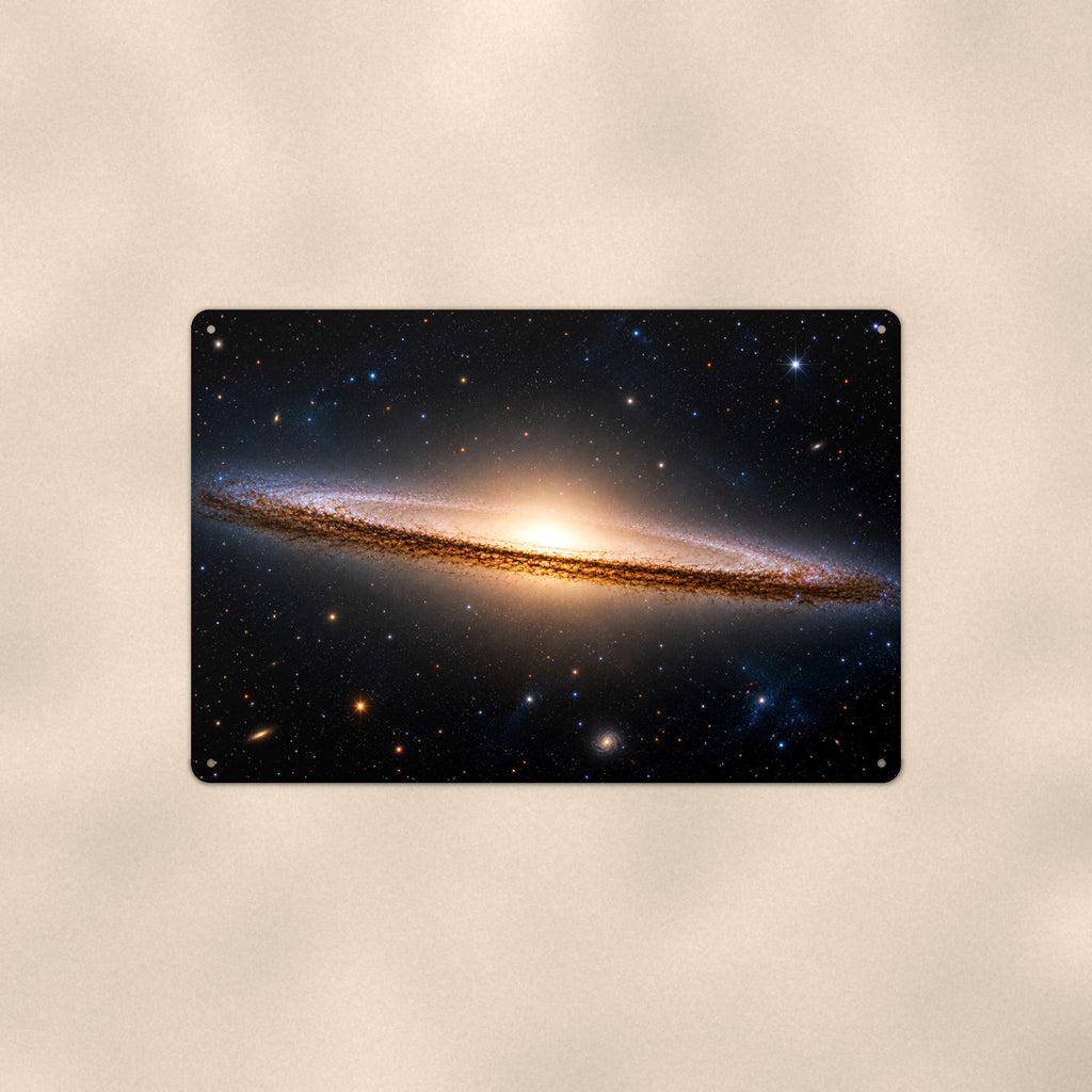 Sombrero Galaxy aluminum metal sign 12" x 8" - front view on warm wall