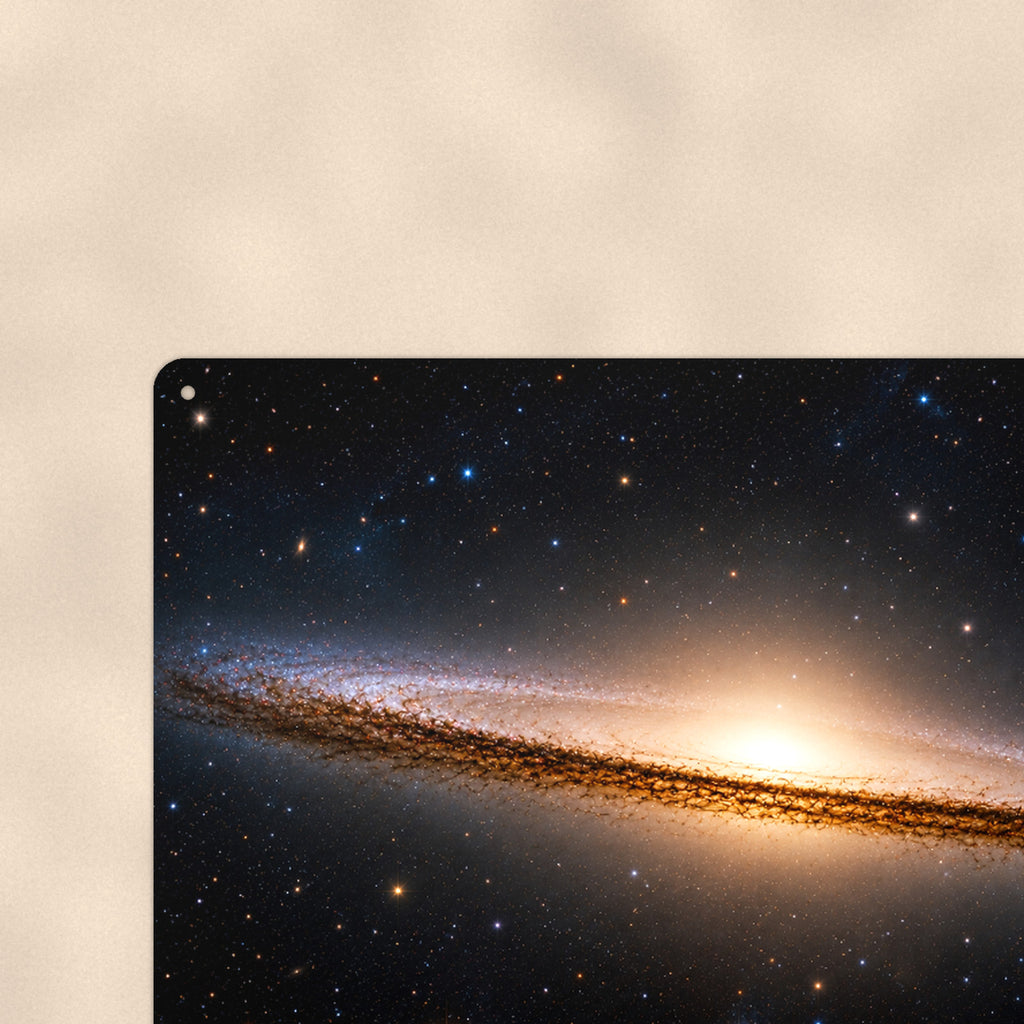 Sombrero Galaxy aluminum metal sign 12" x 8" - close-up view of the printed artwork