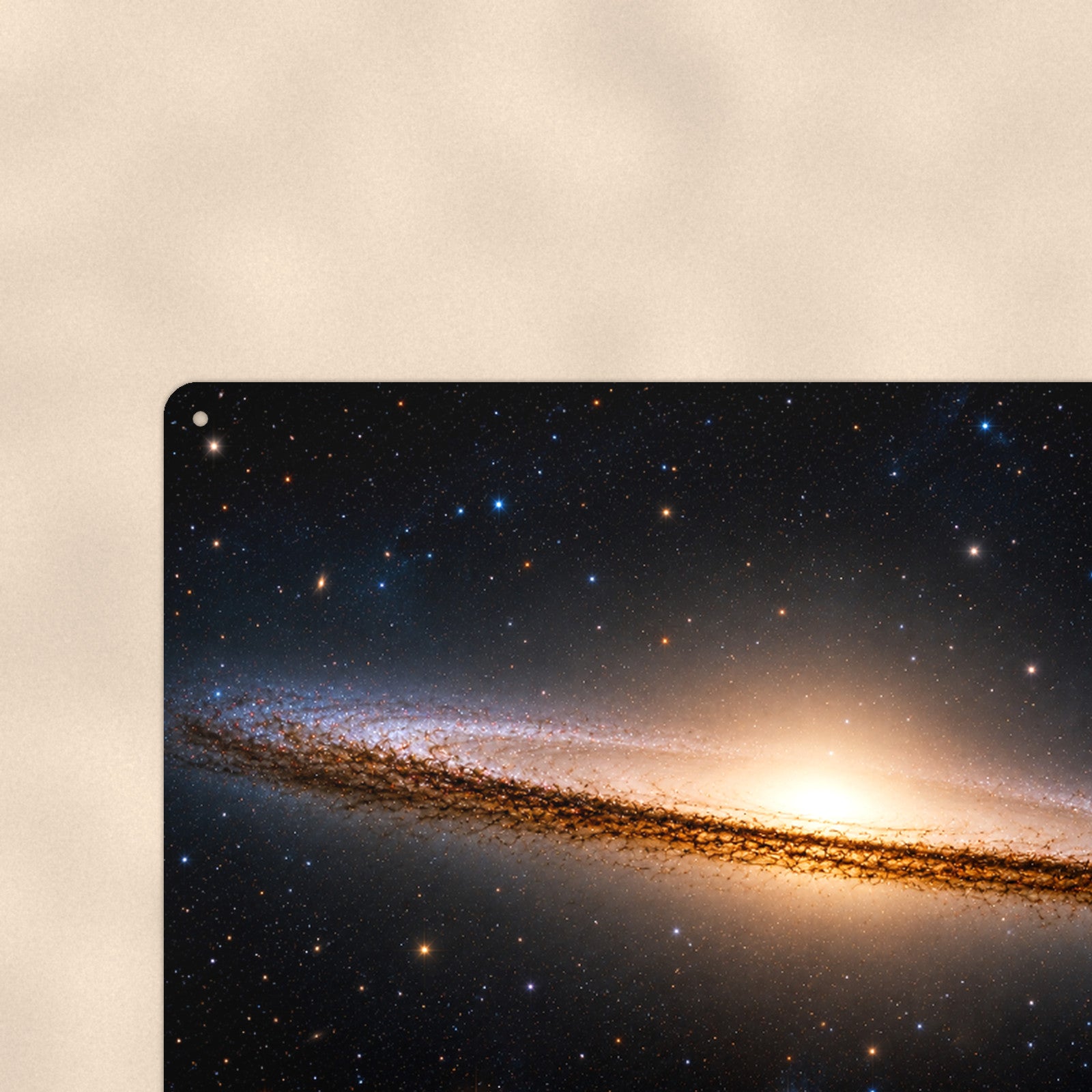 Sombrero Galaxy aluminum metal sign 12" x 8" - close-up view of the printed artwork