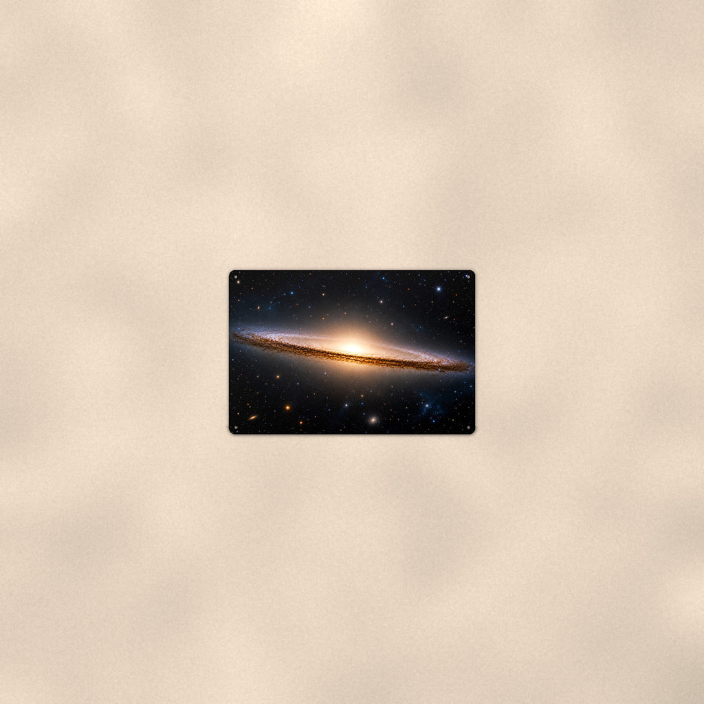 Sombrero Galaxy aluminum metal sign 12" x 8" - room view on warm wall