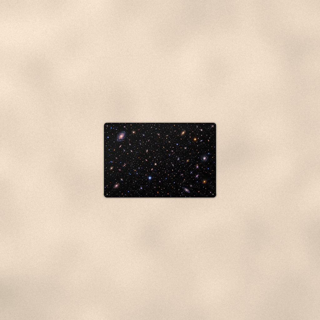 Deep Field Galaxies aluminum metal sign 12" x 8" - room view on warm wall