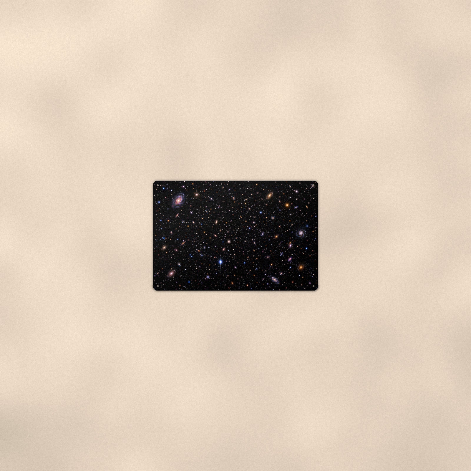Deep Field Galaxies aluminum metal sign 12" x 8" - room view on warm wall