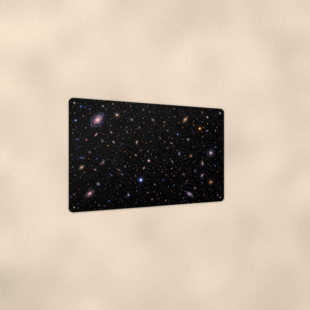 Deep Field Galaxies aluminum metal sign 12" x 8" - angled view showing glossy finish
