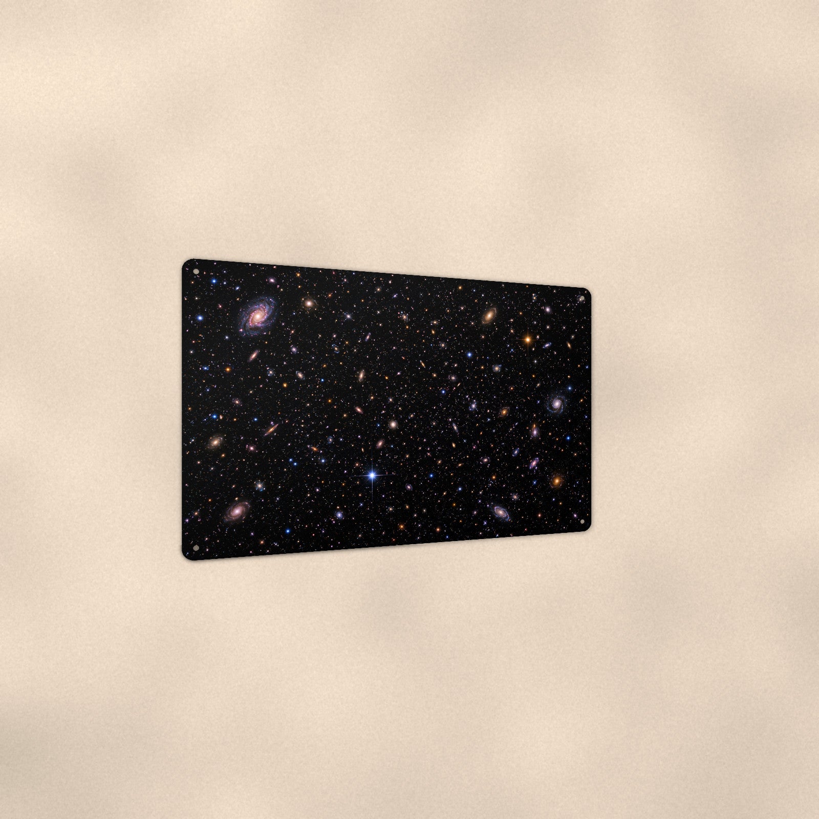 Deep Field Galaxies aluminum metal sign 12" x 8" - angled view showing glossy finish