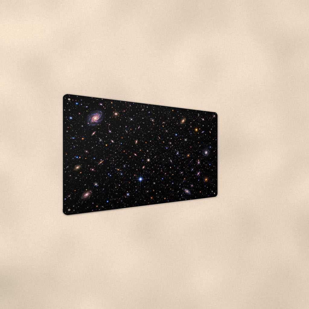 Deep Field Galaxies aluminum metal sign 12" x 8" - angled wall view from a wider angle