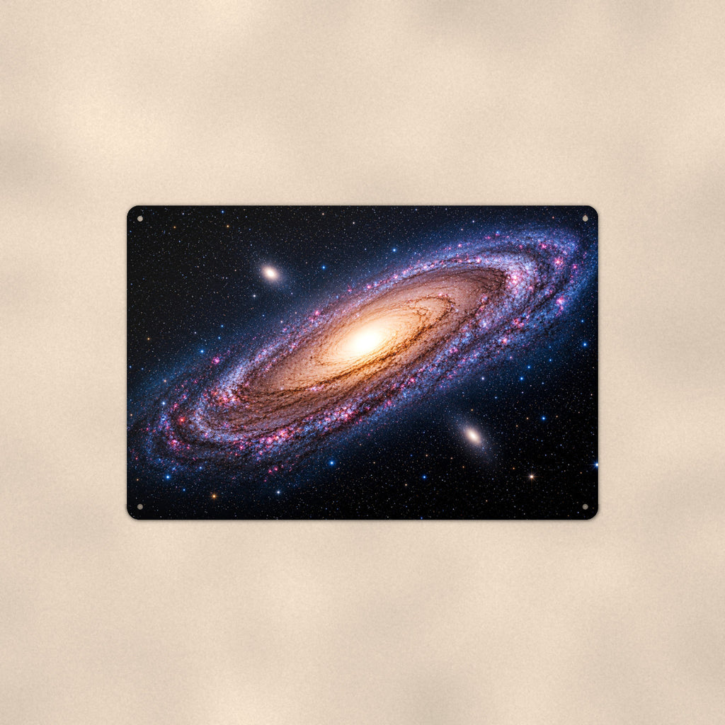 Great Spiral in Andromeda Style aluminum metal sign 12" x 8" - front view on warm wall