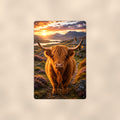 Highland Cow on Cottage Path aluminum metal sign 8" x 12" - front view on warm wall
