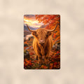 Highland Cow in Autumn Maples aluminum metal sign 8" x 12" - front view on warm wall