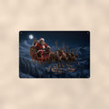 Santa Sleigh Bigfoot on a sublimated 8 x 12 in aluminum sign, shown whole against a plain wall — wall decor, handmade gift.