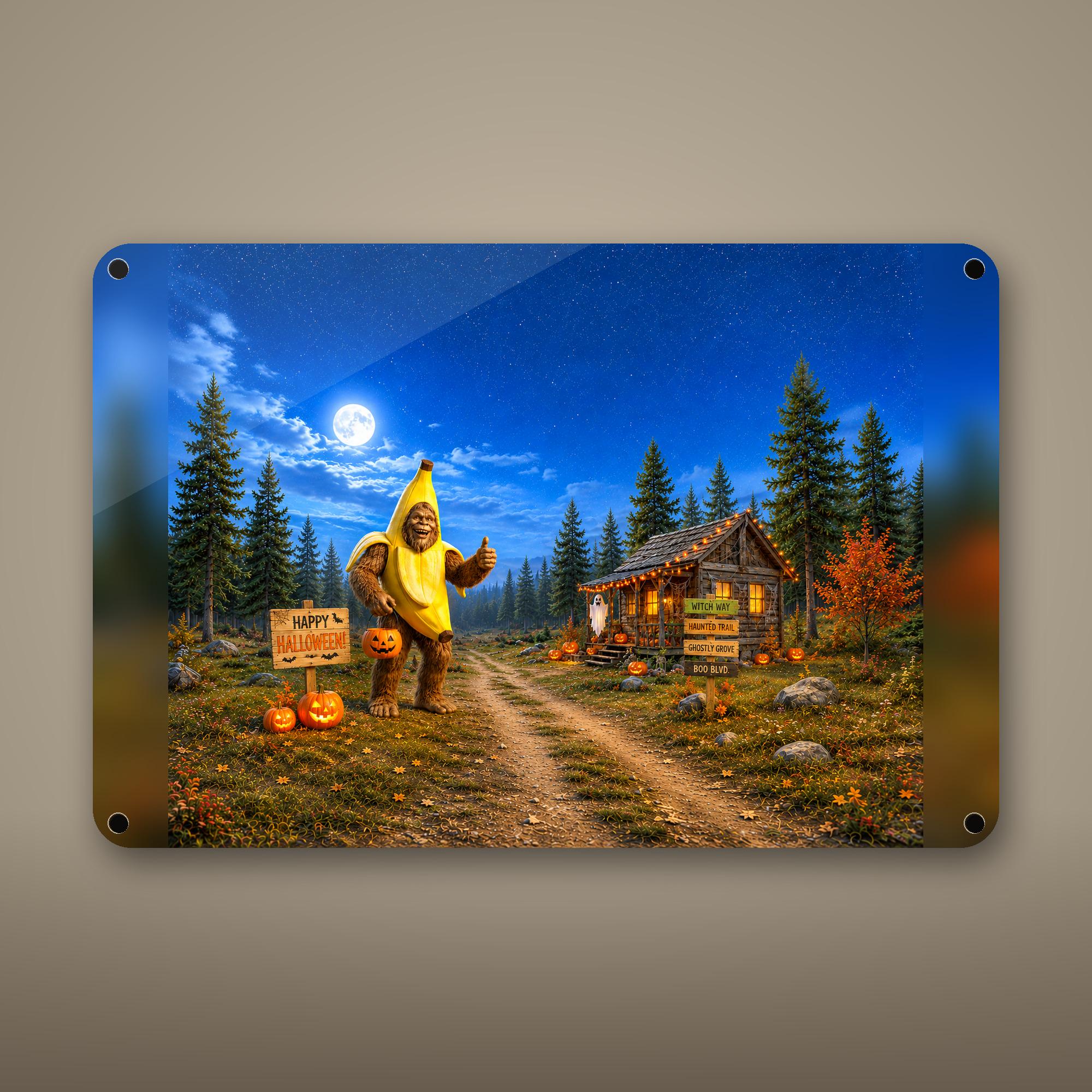 Halloween Bigfoot Aluminum Sign Bigfoot Aluminum Sign — front view on white background