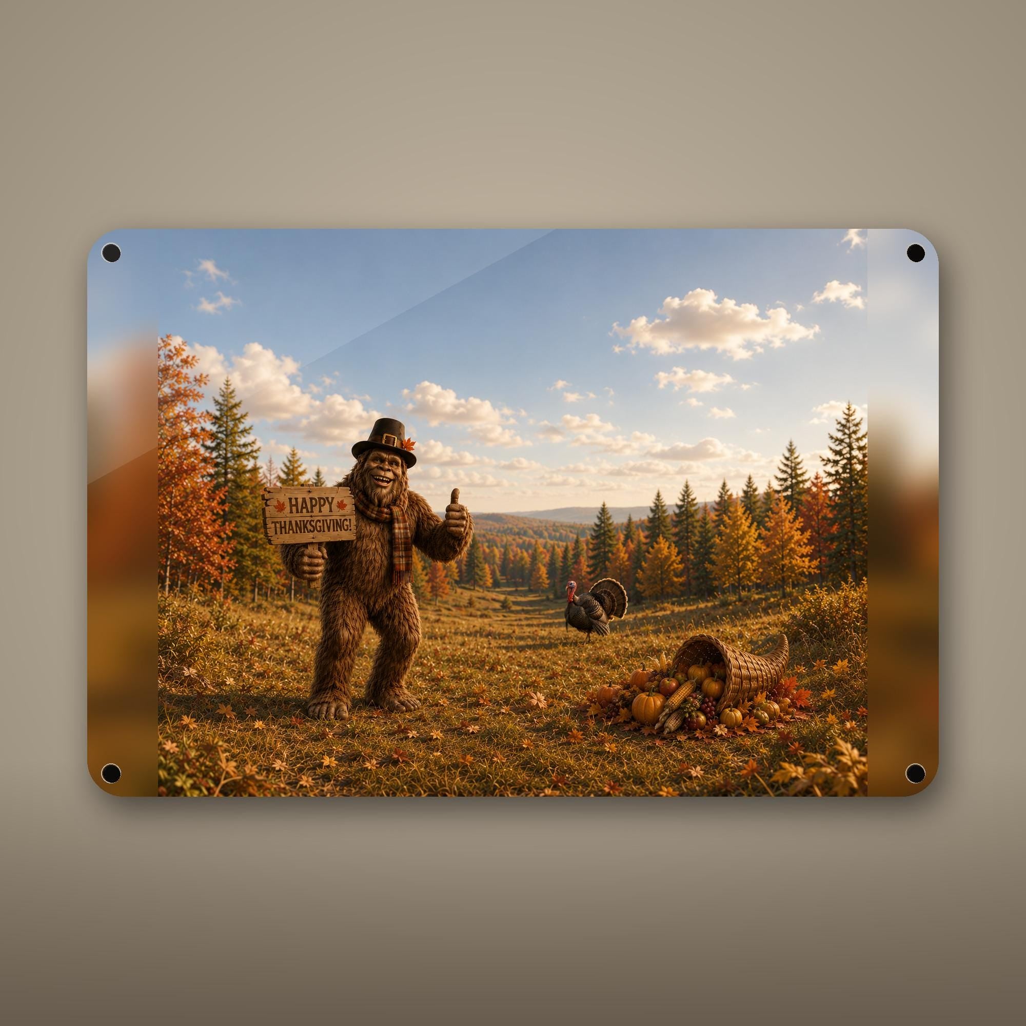 Thanksgiving Bigfoot Aluminum Sign Bigfoot Aluminum Sign — front view on white background