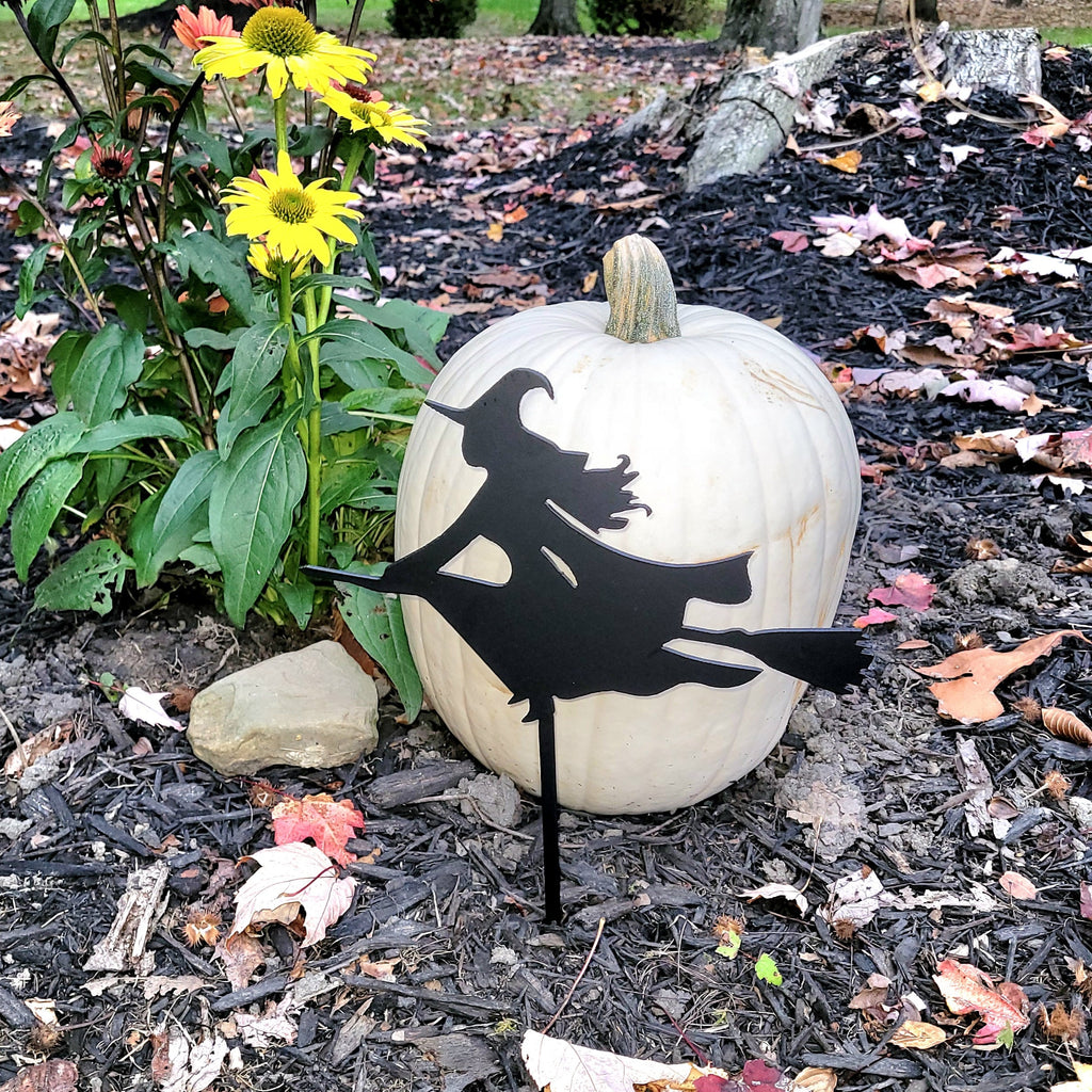 Halloween Witch Metal Garden Stake Metal Garden Stake — lifestyle setting