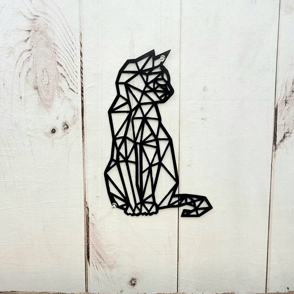 Minimalist Black Cat Metal Wall Art Aluminum Sign — front view on white background