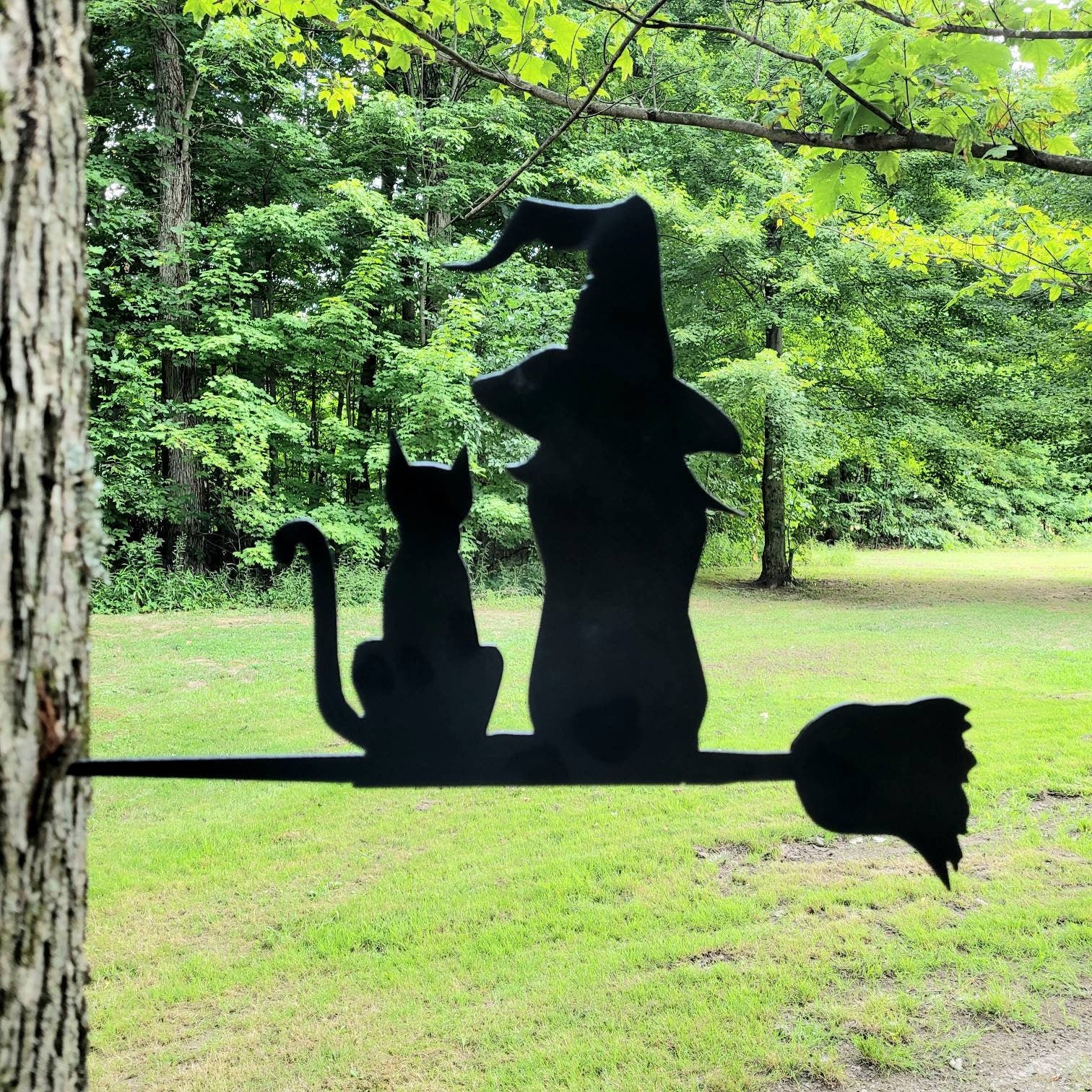 Witch and Cat Metal Garden Stake Metal Garden Stake — front view on white background