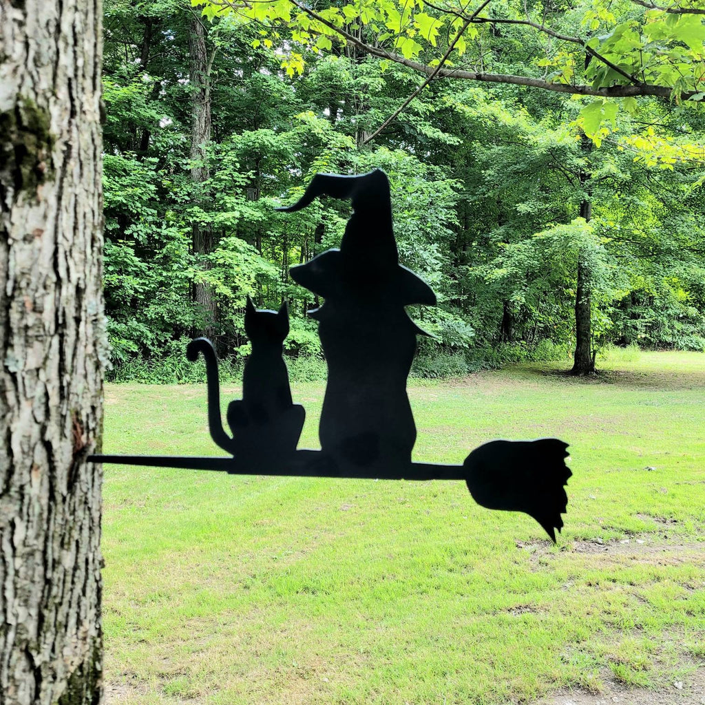 Witch and Cat Metal Garden Stake Metal Garden Stake — alternate angle