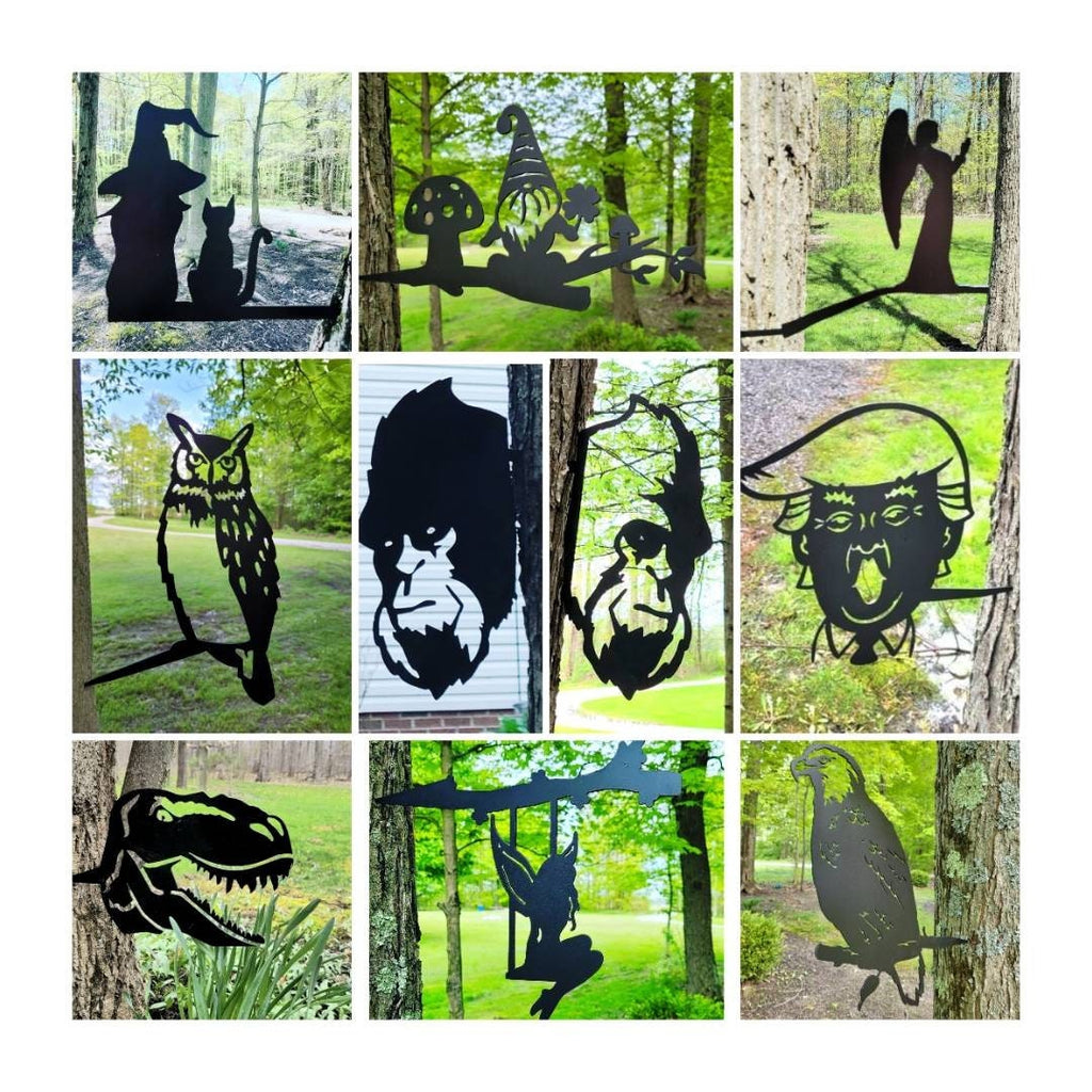 Witch and Cat Broom Garden Stake Metal Garden Stake — alternate angle