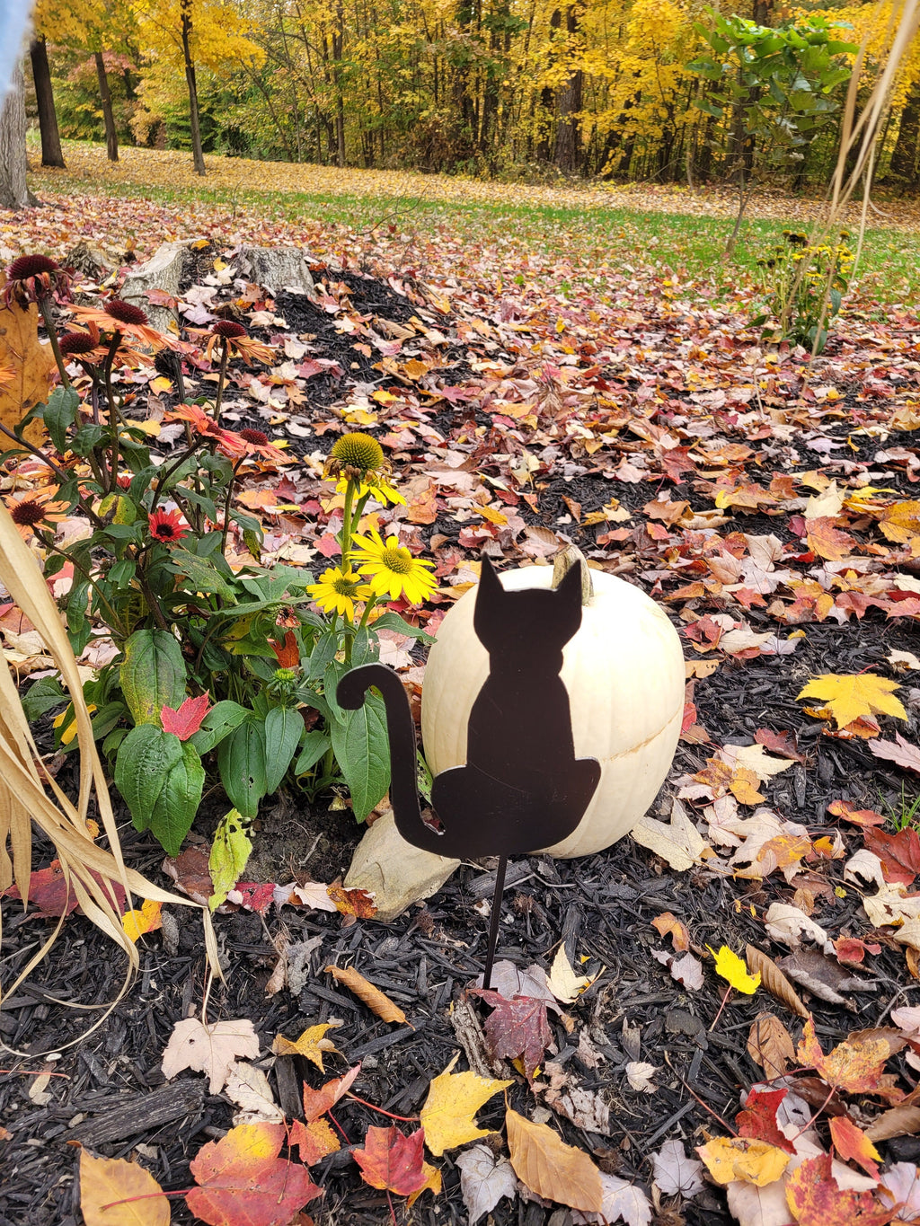 Halloween Black Cat Garden Stake Metal Garden Stake — front view on white background