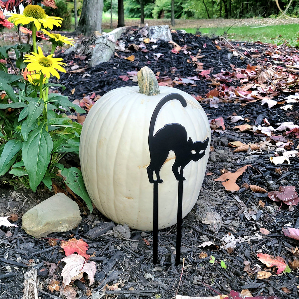 Halloween Black Cat Metal Garden Stake Metal Garden Stake — lifestyle setting