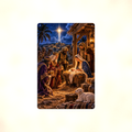 Aluminum sign showing the three wise men kneeling at the manger with their gifts, displayed flat against a plain background.