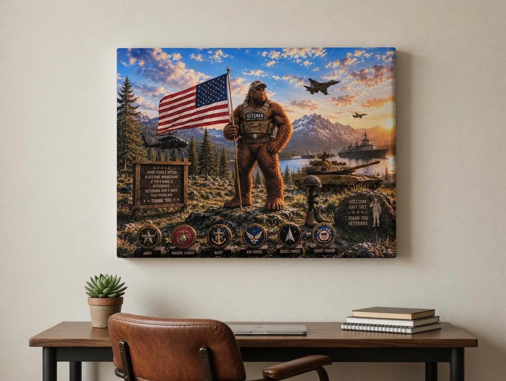 Veteran Bigfoot Canvas Print Canvas Print — front view on white background