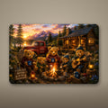 Teddy Bear Campfire Cabin Aluminum Sign Aluminum Sign — front view on white background