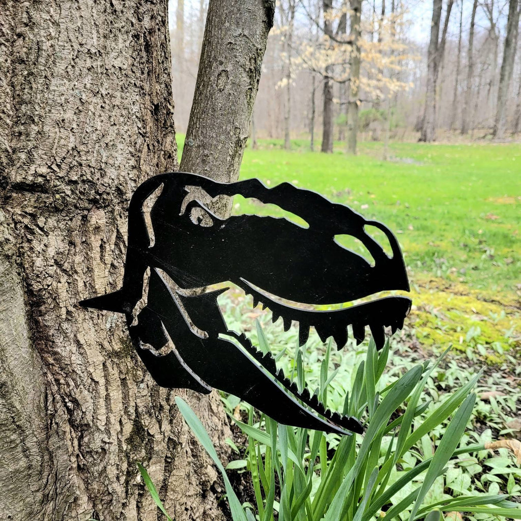 T-Rex Dinosaur Metal Garden Stake Metal Garden Stake — lifestyle setting