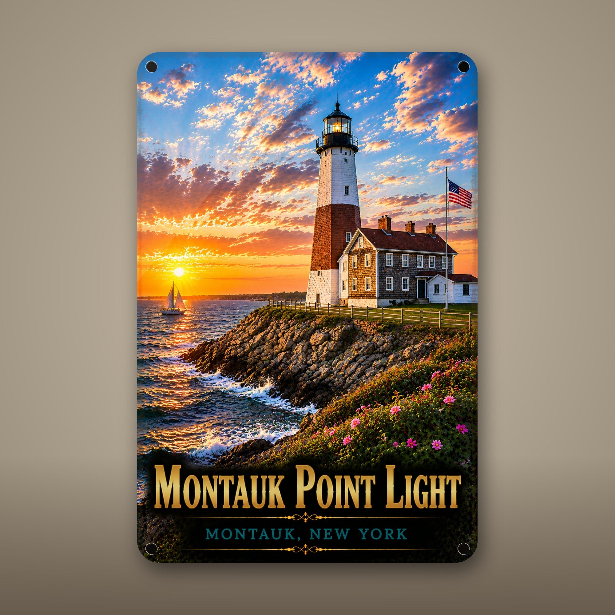Montauk Point Light Metal Wall Art, Aluminum Sign, Montauk, New York Coastal Decor, Nautical Wall Hanging, Lighthouse Lover Gift