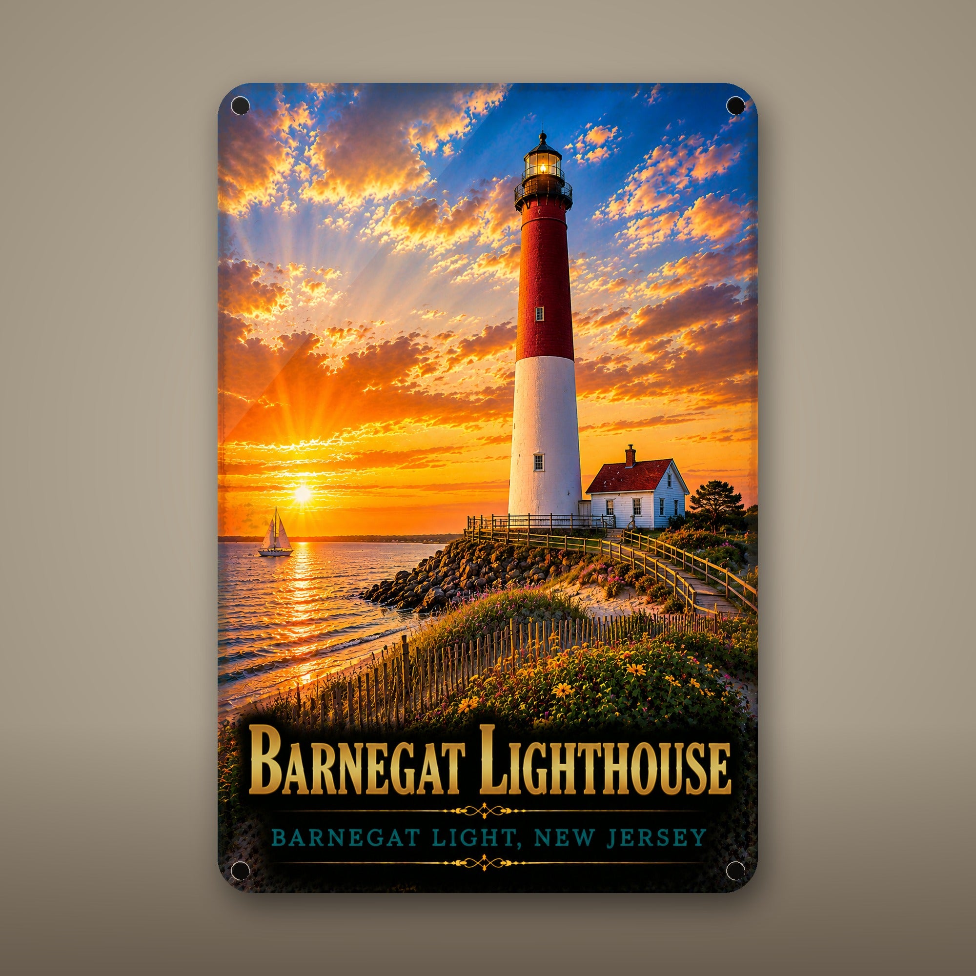 Barnegat Lighthouse Metal Wall Art, Aluminum Sign, Barnegat Light, New Jersey Coastal Decor, Nautical Wall Hanging, Lighthouse Lover Gift