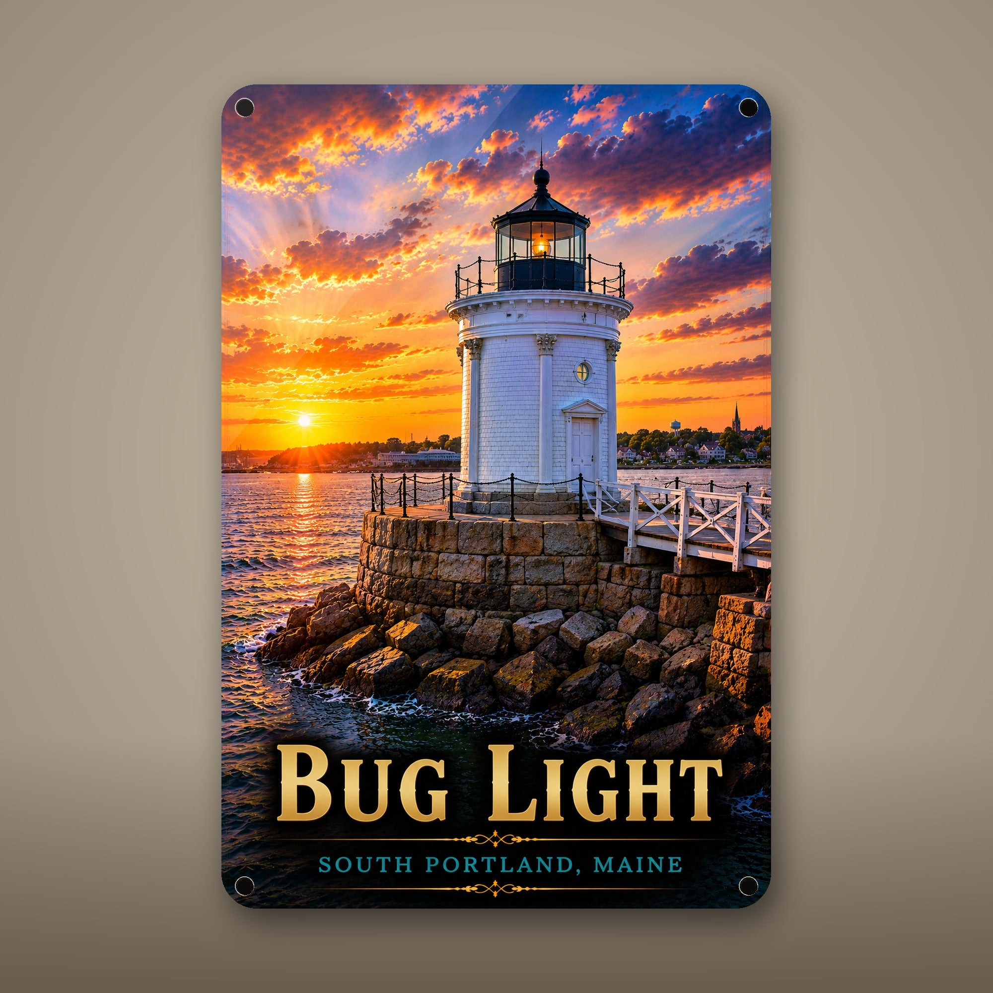 Bug Light Metal Wall Art, Aluminum Sign, South Portland, Maine Coastal Decor, Nautical Wall Hanging, Lighthouse Lover Gift