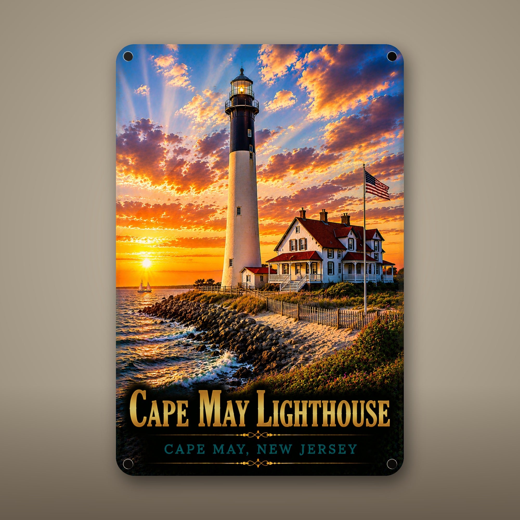 Cape May Lighthouse Metal Wall Art, Aluminum Sign, Cape May, New Jersey Coastal Decor, Nautical Wall Hanging, Lighthouse Lover Gift