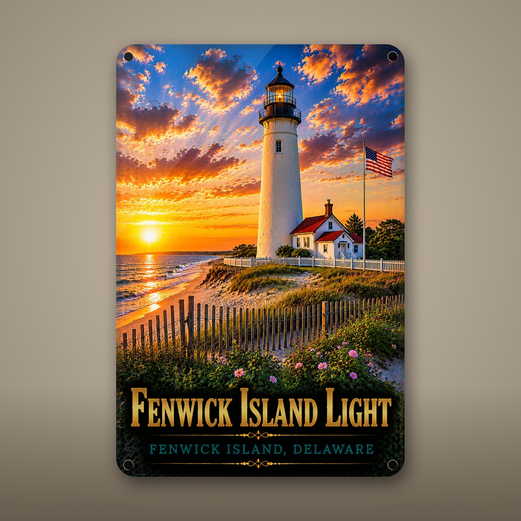 Fenwick Island Light Metal Wall Art, Aluminum Sign, Fenwick Island, Delaware Coastal Decor, Nautical Wall Hanging, Lighthouse Lover Gift