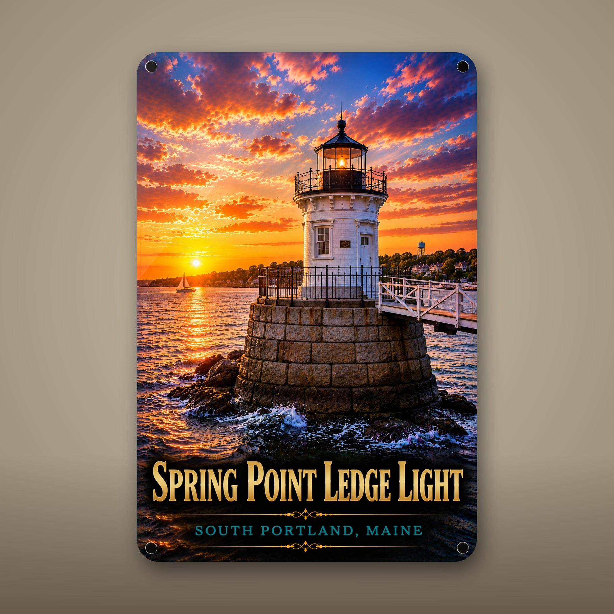 Spring Point Ledge Light Metal Wall Art, Aluminum Sign, South Portland, Maine Coastal Decor, Nautical Wall Hanging, Lighthouse Lover Gift