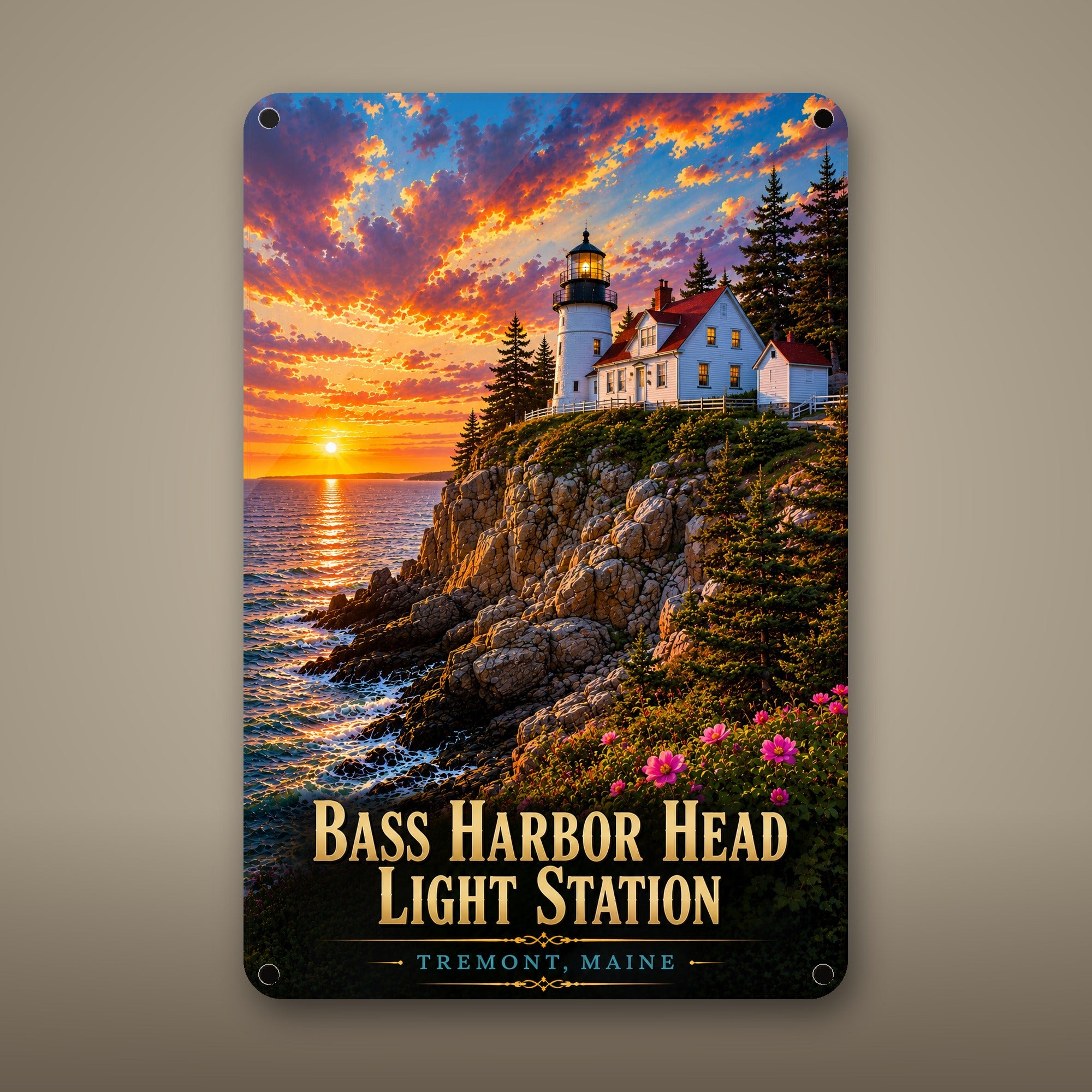 Bass Harbor Head Light Station Metal Wall Art, Aluminum Sign, Tremont, Maine Coastal Decor, Nautical Wall Hanging, Lighthouse Lover Gift