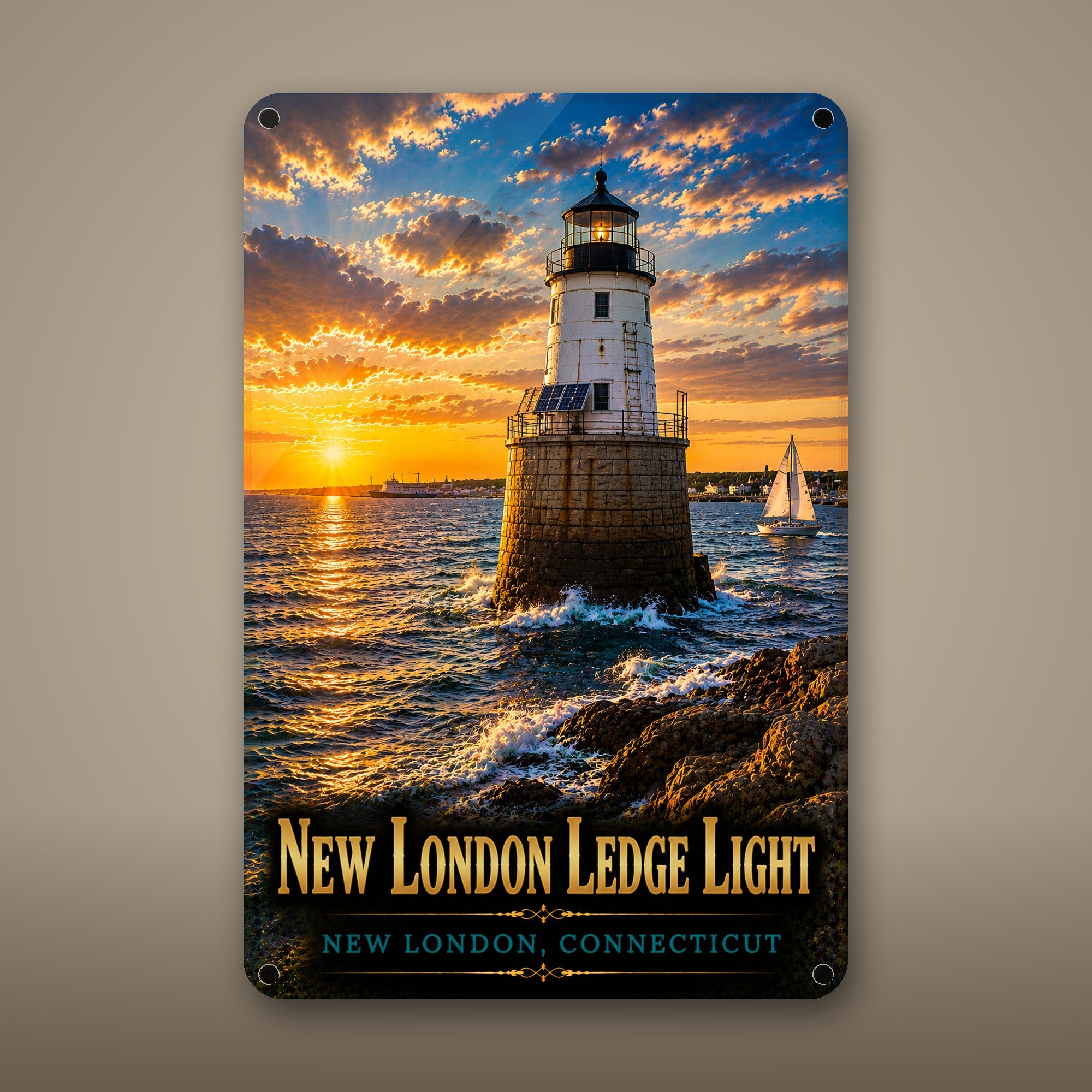 New London Ledge Light Metal Wall Art, Aluminum Sign, New London, Connecticut Coastal Decor, Nautical Wall Hanging, Lighthouse Lover Gift