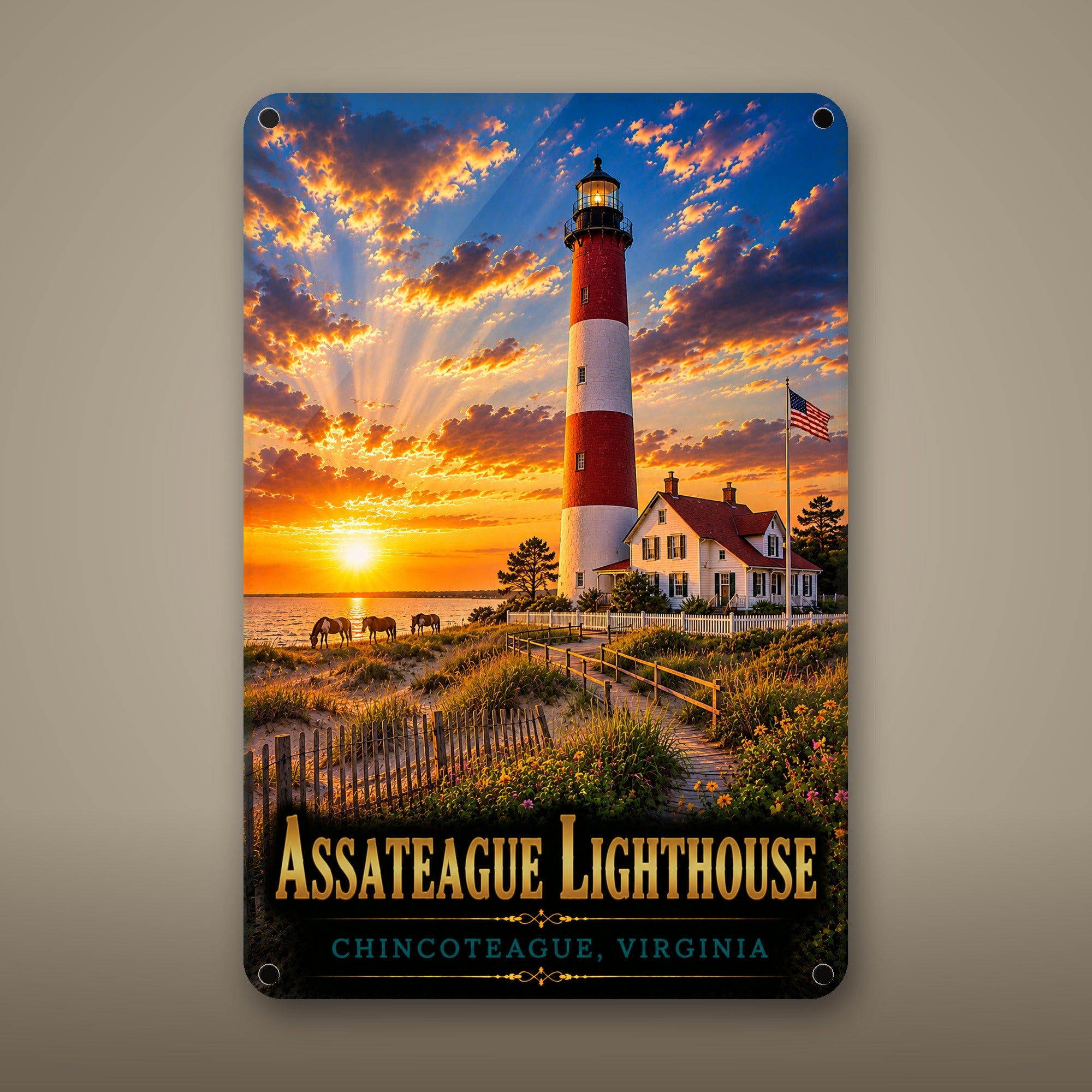 Assateague Lighthouse Metal Wall Art, Aluminum Sign, Chincoteague, Virginia Coastal Decor, Nautical Wall Hanging, Lighthouse Lover Gift