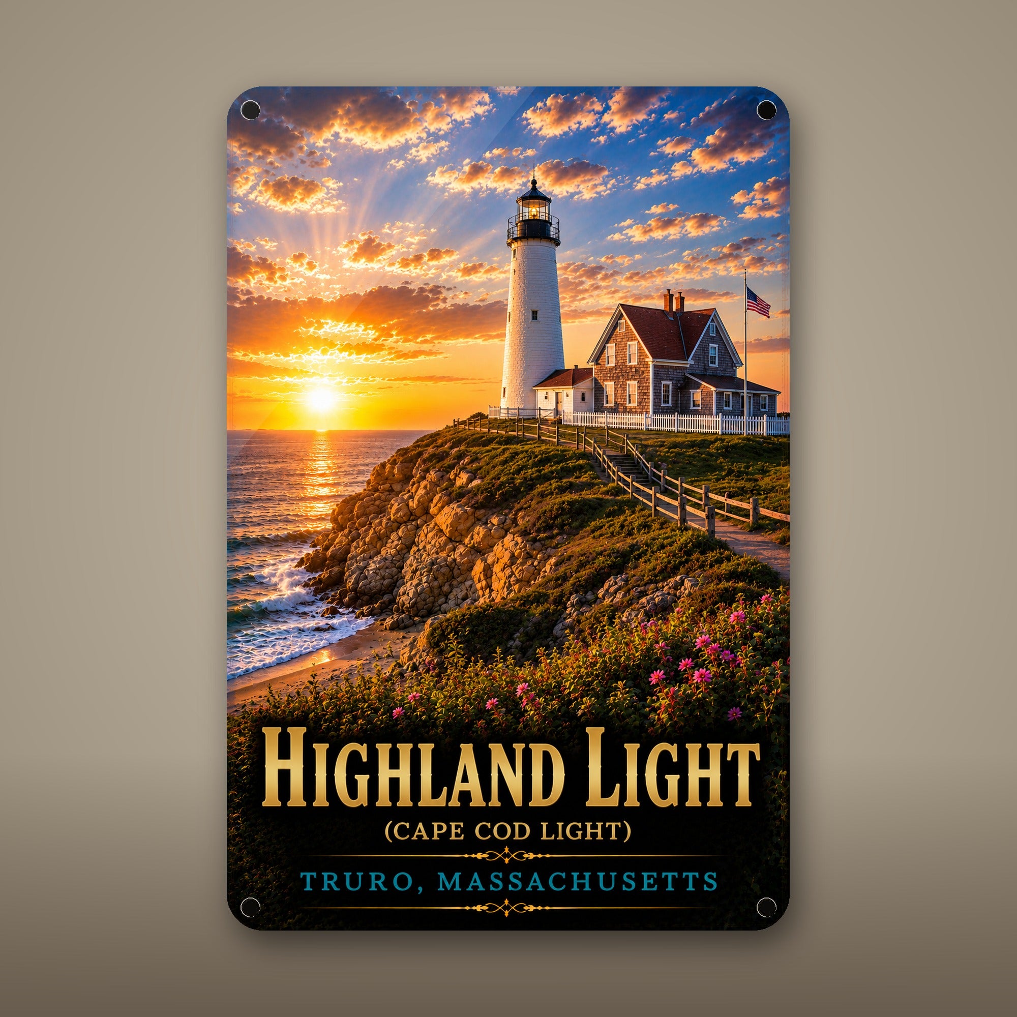 Highland Light (Cape Cod Light) Metal Wall Art, Aluminum Sign, Truro, Massachusetts Coastal Decor, Lighthouse Gift