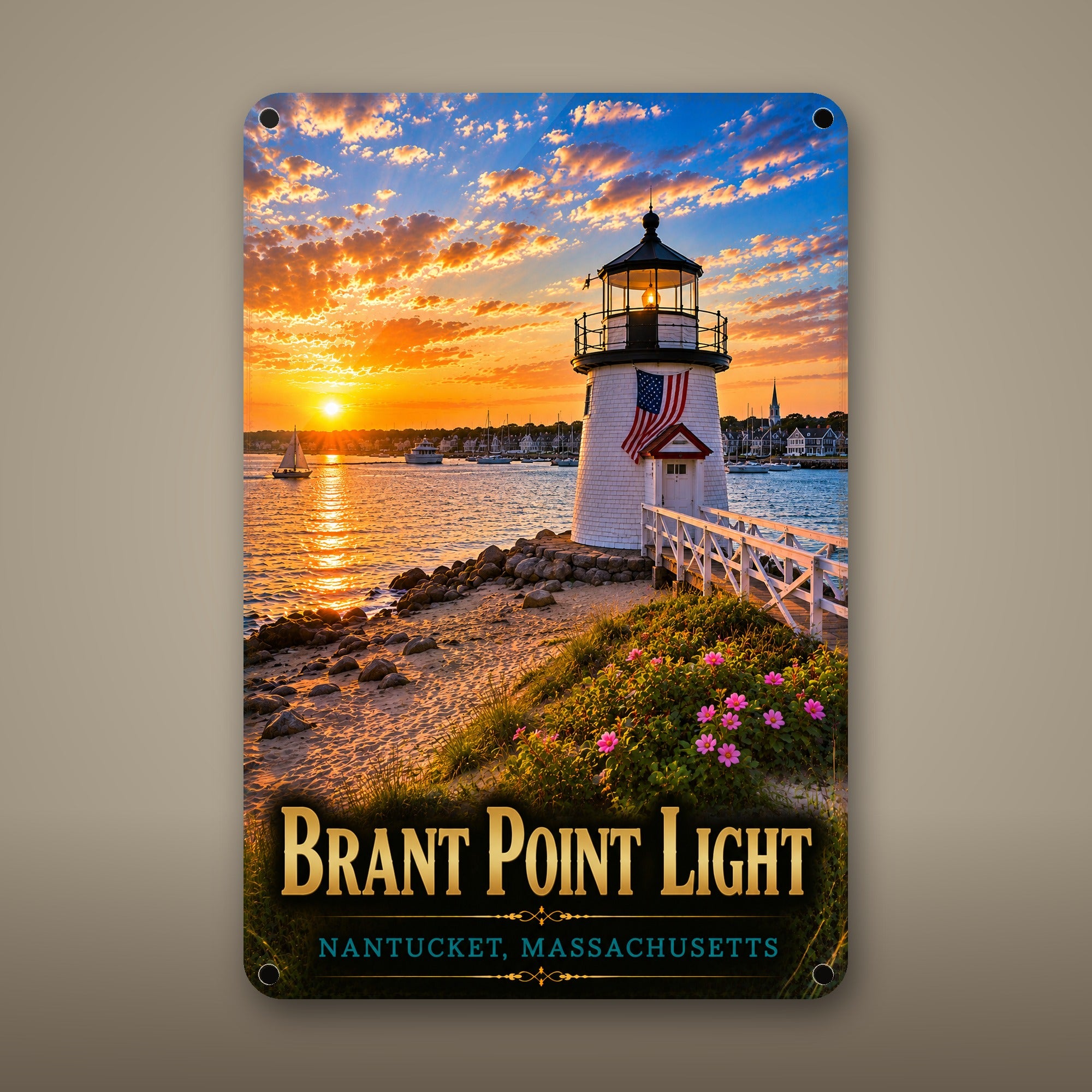 Brant Point Light Metal Wall Art, Aluminum Sign, Nantucket, Massachusetts Coastal Decor, Nautical Wall Hanging, Lighthouse Lover Gift