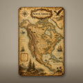 Vintage North America Map Aluminum Sign Aluminum Sign — front view on white background