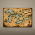 Vintage Great Lakes Map Aluminum Sign Aluminum Sign — front view on white background