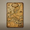 Vintage Europe Map Aluminum Sign Aluminum Sign — front view on white background