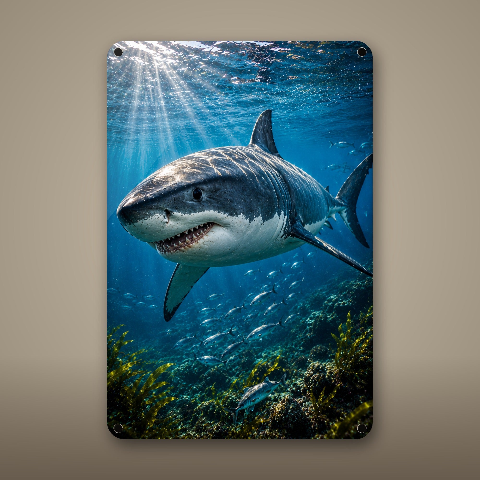 Great White Shark Metal Wall Art, Aluminum Sign, Marine Wildlife Wall Decor, Coastal Beach House Gift — aluminum sign mockup