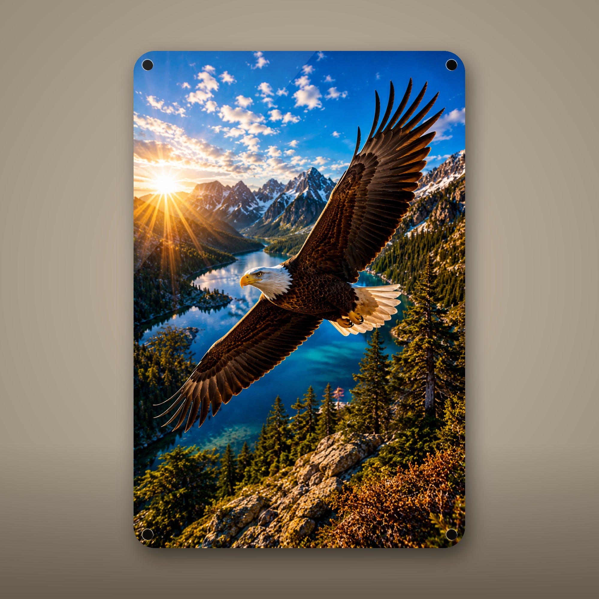 Bald Eagle in Flight Metal Wall Art, Aluminum Sign, Marine Wildlife Wall Decor, Coastal Beach House Gift — aluminum sign mockup