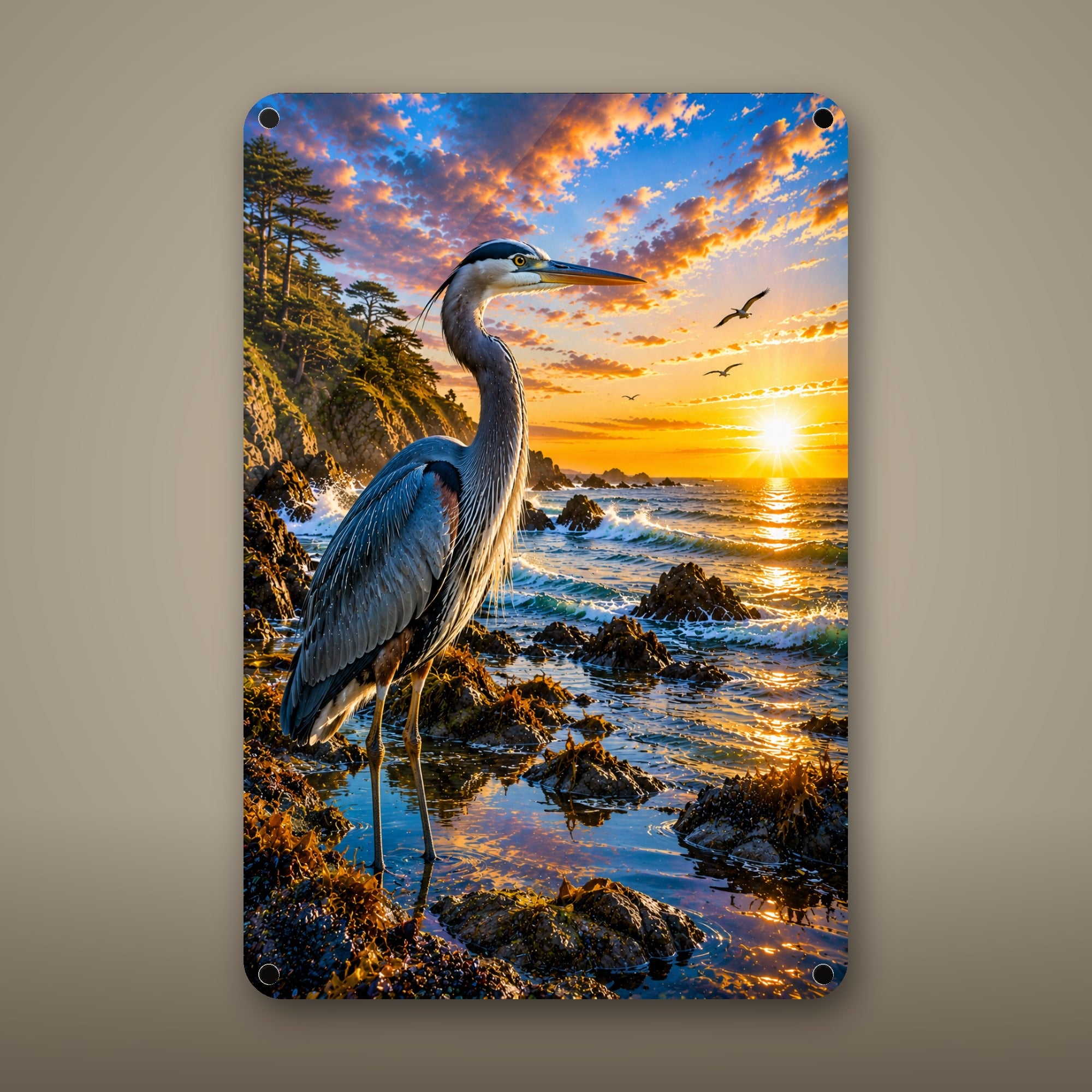 Great Blue Heron Metal Wall Art, Aluminum Sign, Marine Wildlife Wall Decor, Coastal Beach House Gift — aluminum sign mockup