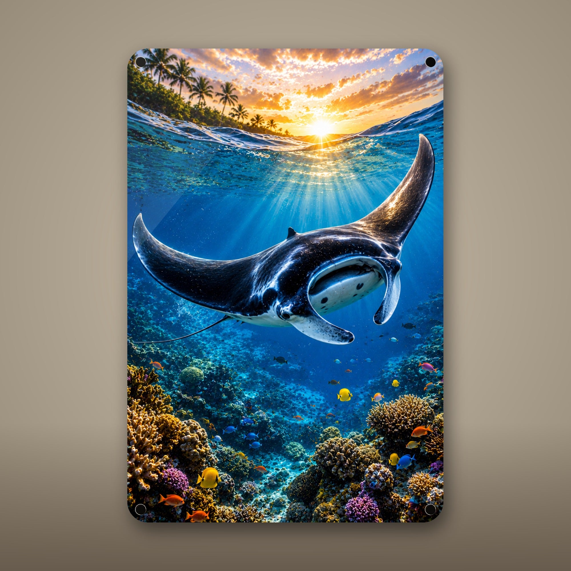 Manta Ray Metal Wall Art, Aluminum Sign, Marine Wildlife Wall Decor, Coastal Beach House Gift — aluminum sign mockup