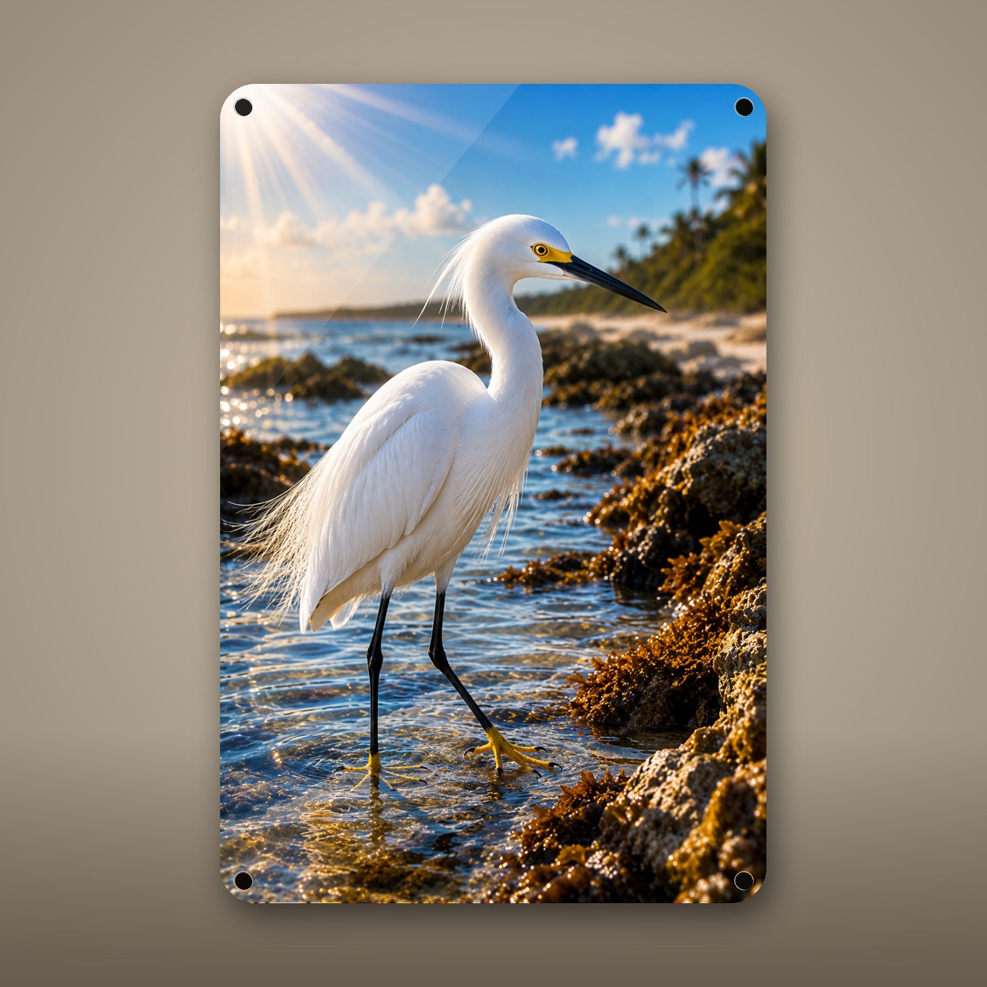 Great Egret Metal Wall Art, Aluminum Sign, Marine Wildlife Wall Decor, Coastal Beach House Gift — aluminum sign mockup